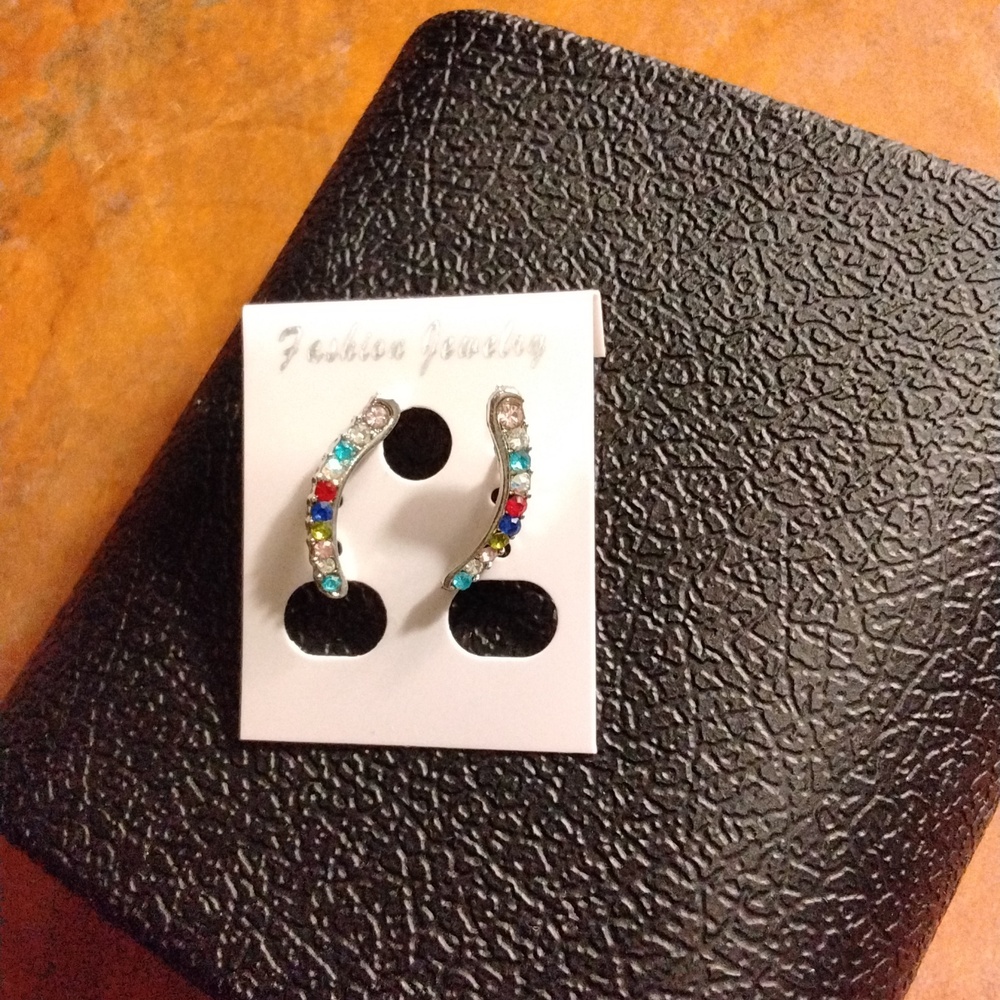 Women's Rainbow Crystal 3/4" Earrings. NIP!